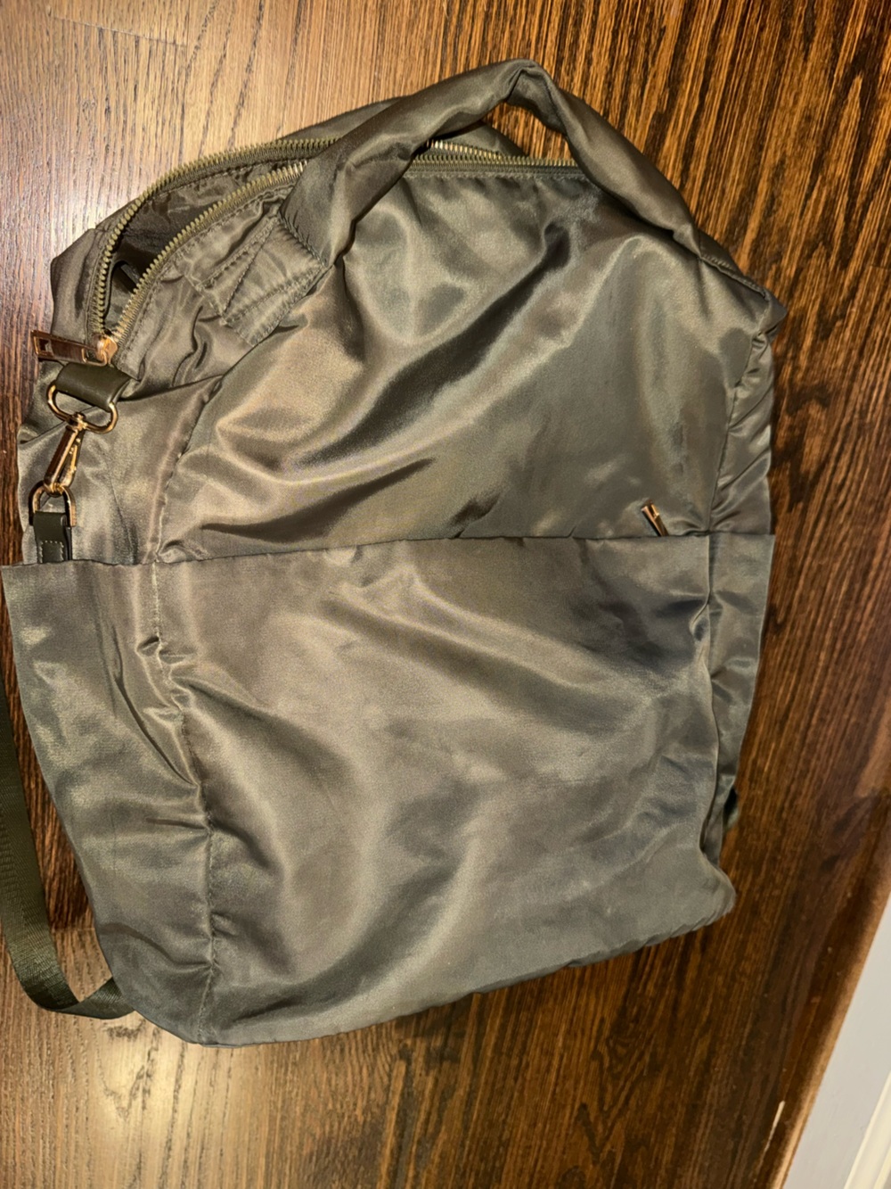 a new day Olive Green Nylon Backpack with Gold Hardware